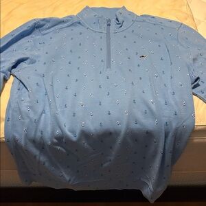 Vineyard Vines Light Blue quarter zip sweater with Anchor Details